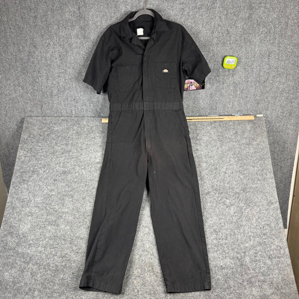 Dickies Coveralls Mens Size M Black Short Sleeve Utility Workwear Zip Jumpsuit